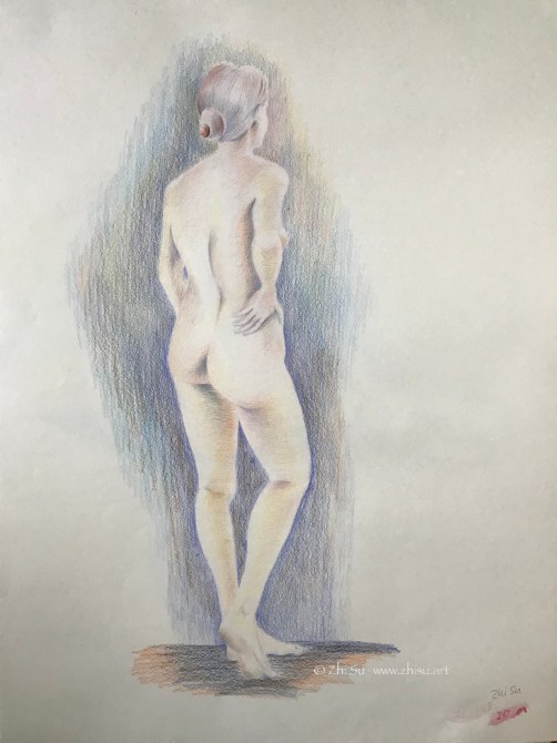 Female figure, colored pencil