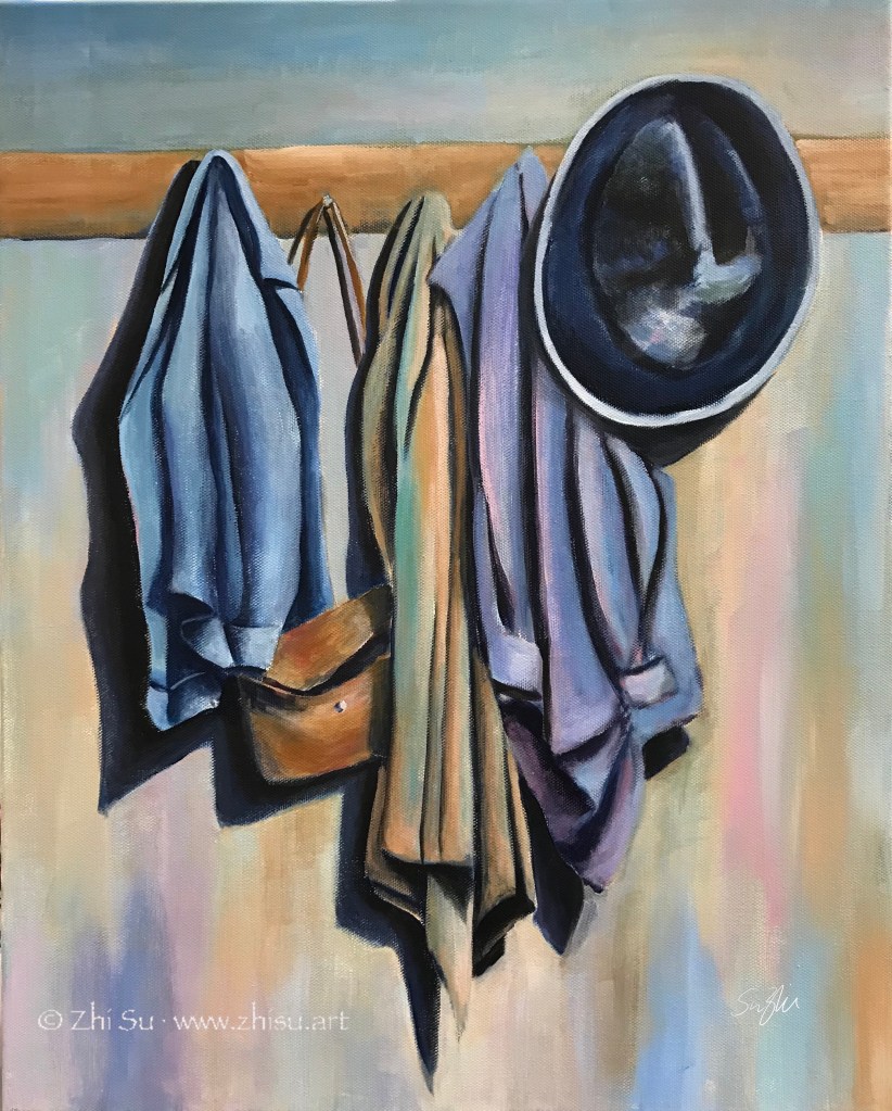 Acrylic painting of clothes hanging 