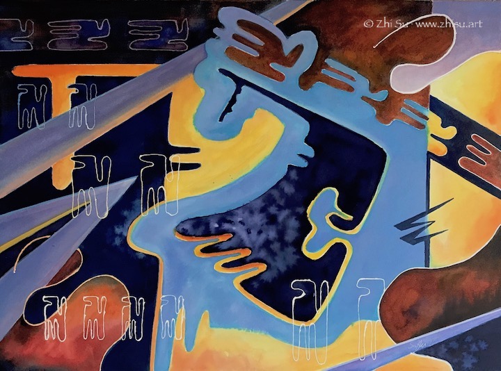 Watercolor abstract painting, pattern designs 