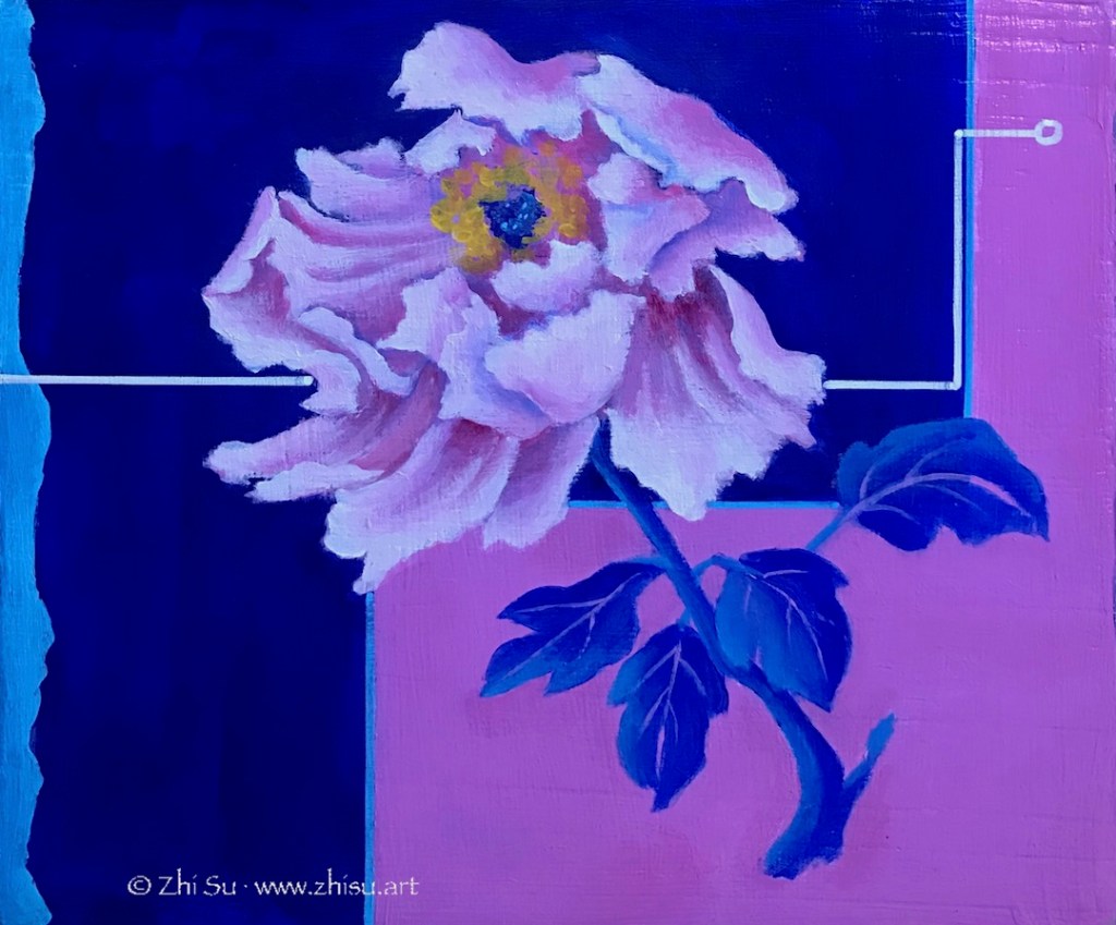 Acrylic painting of a pink peony