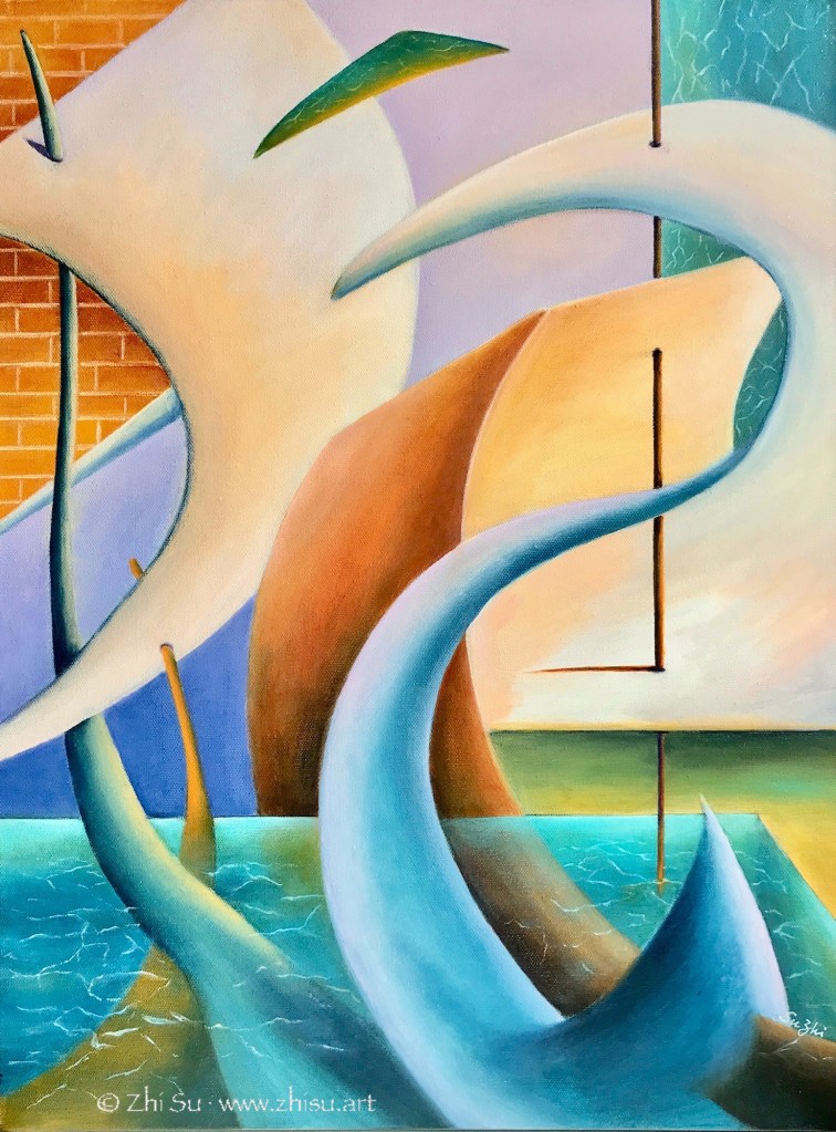 Abstract acrylic painting, sail