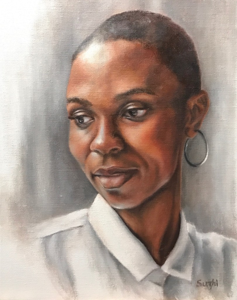 Oil painting of a young woman with earring, Zorn palette, realism