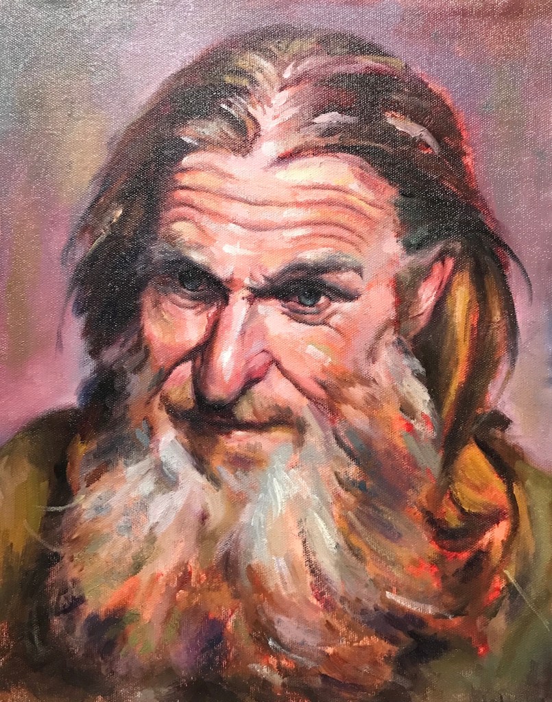 Oil painting of an old man, gesture portrait, realism